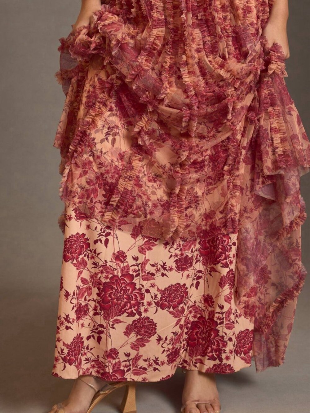 MAC DUGGAL Size 6 Orange Rose Floral 8013 V-Neck Ruffles Maxi Gown Dress NWT - Picture 5 of 15